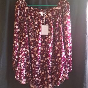 Lauren Conrad peasant top. Size XL. Maroon color with multi- color print.